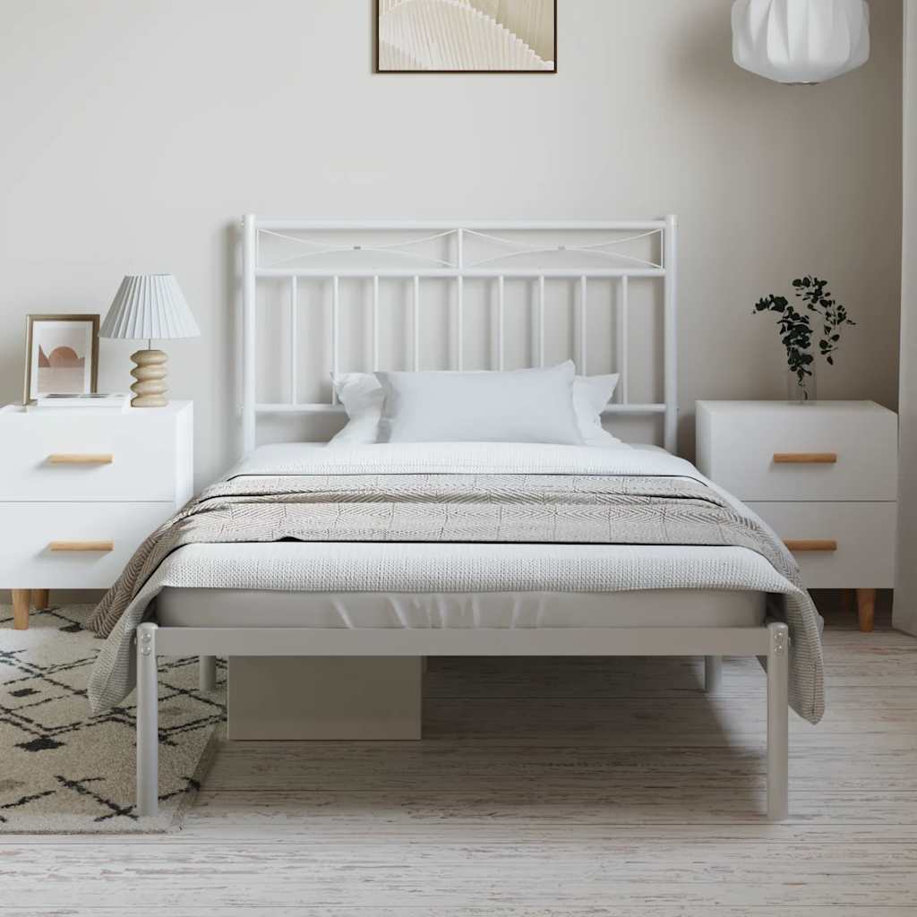 Bed frame with headboard metal white 100x190 cm