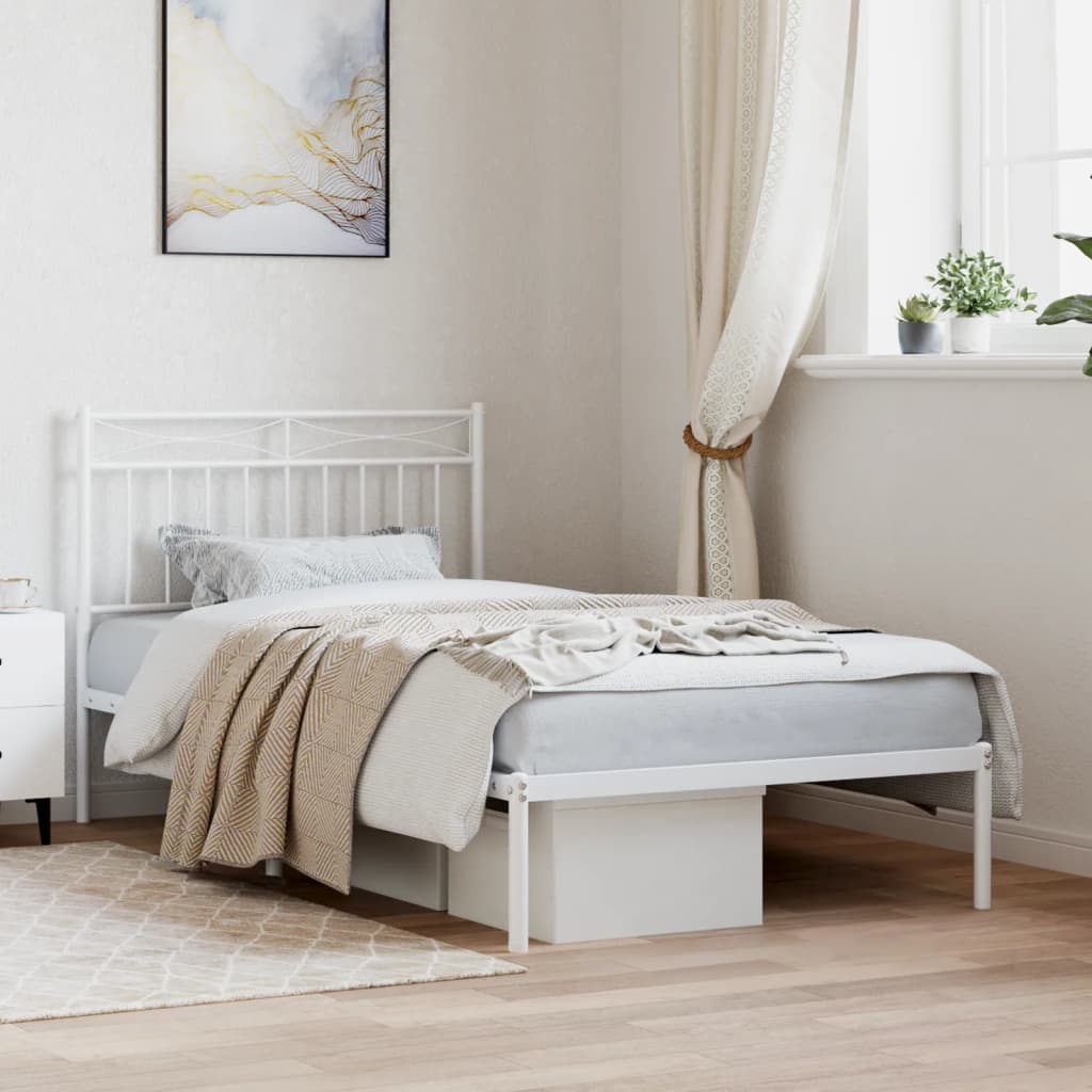 Bed frame with headboard metal white 100x190 cm