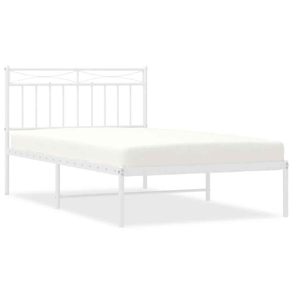 Bed frame with headboard metal white 107x203 cm