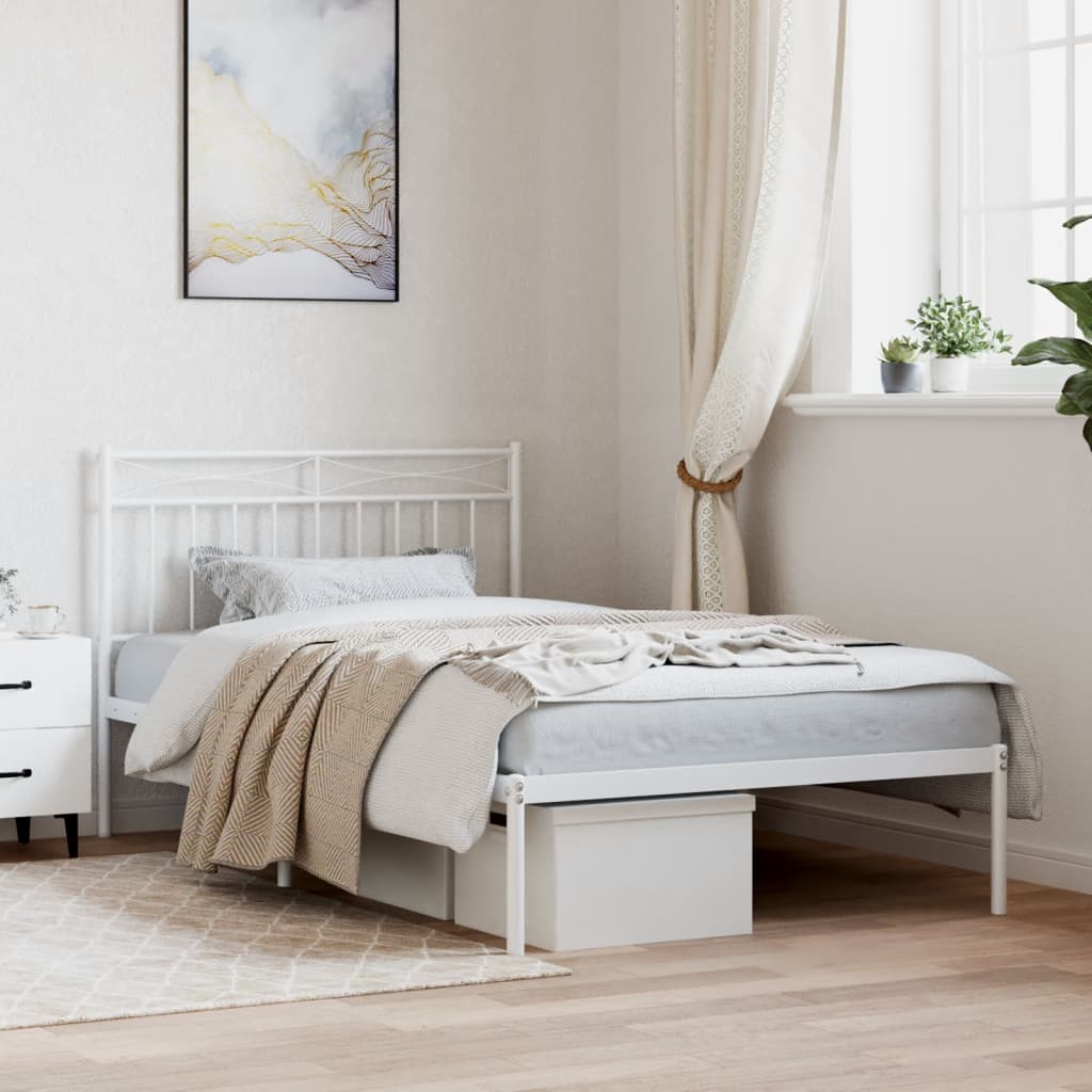 Bed frame with headboard metal white 107x203 cm