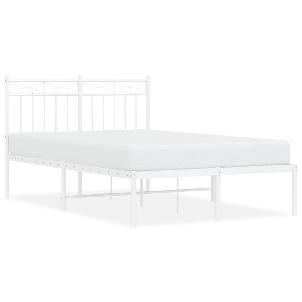 Bed frame with headboard metal white 120x190 cm