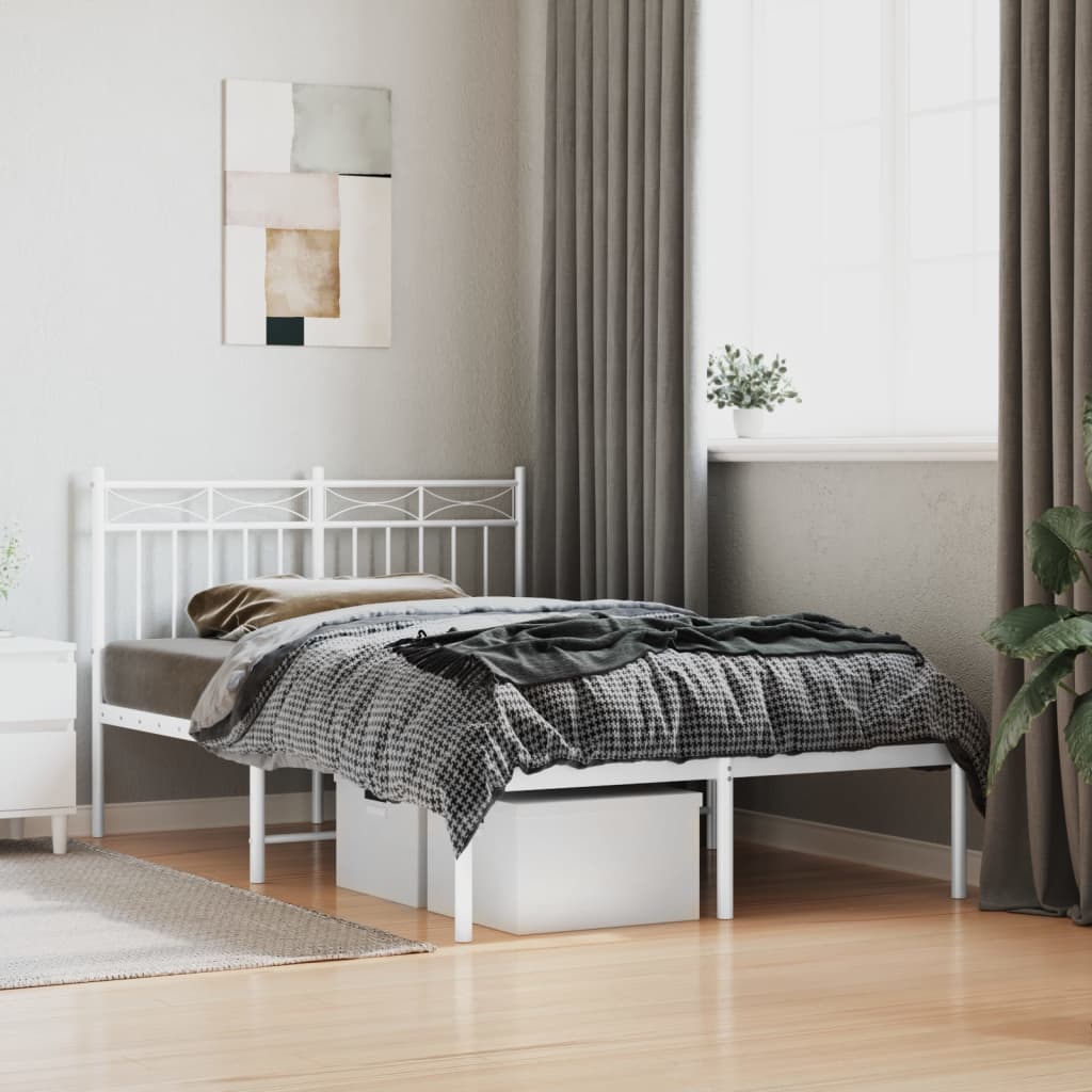 Bed frame with headboard metal white 120x190 cm