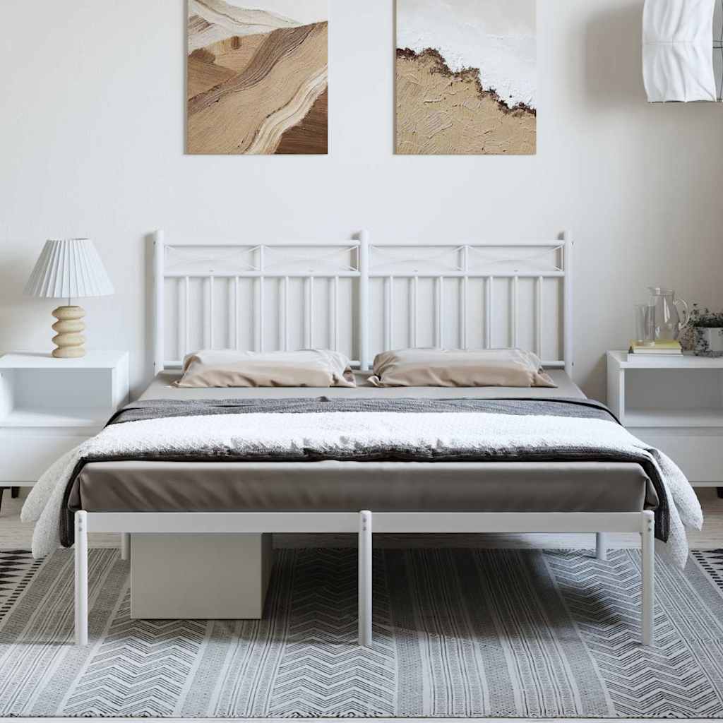 Bed frame with headboard metal white 135x190 cm