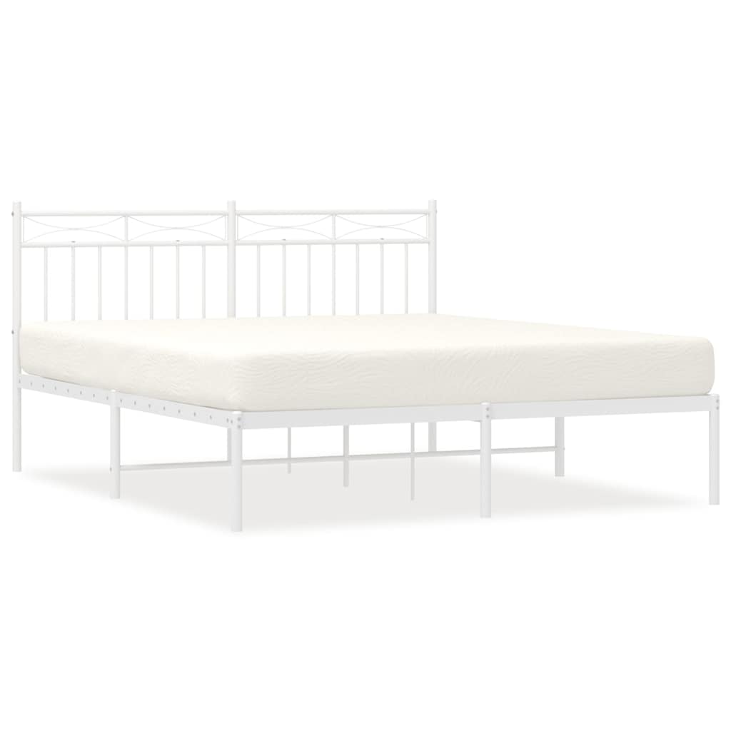 Bed frame with headboard metal white 150x200 cm