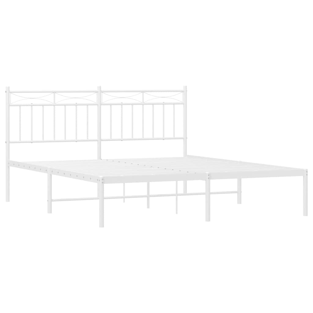 Bed frame with headboard metal white 150x200 cm