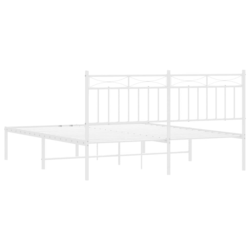 Bed frame with headboard metal white 150x200 cm