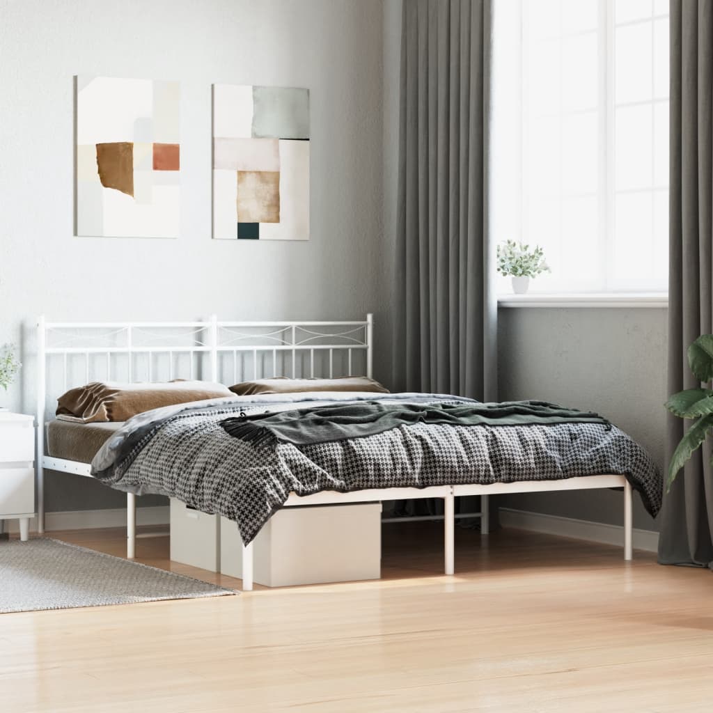 Bed frame with headboard metal white 150x200 cm