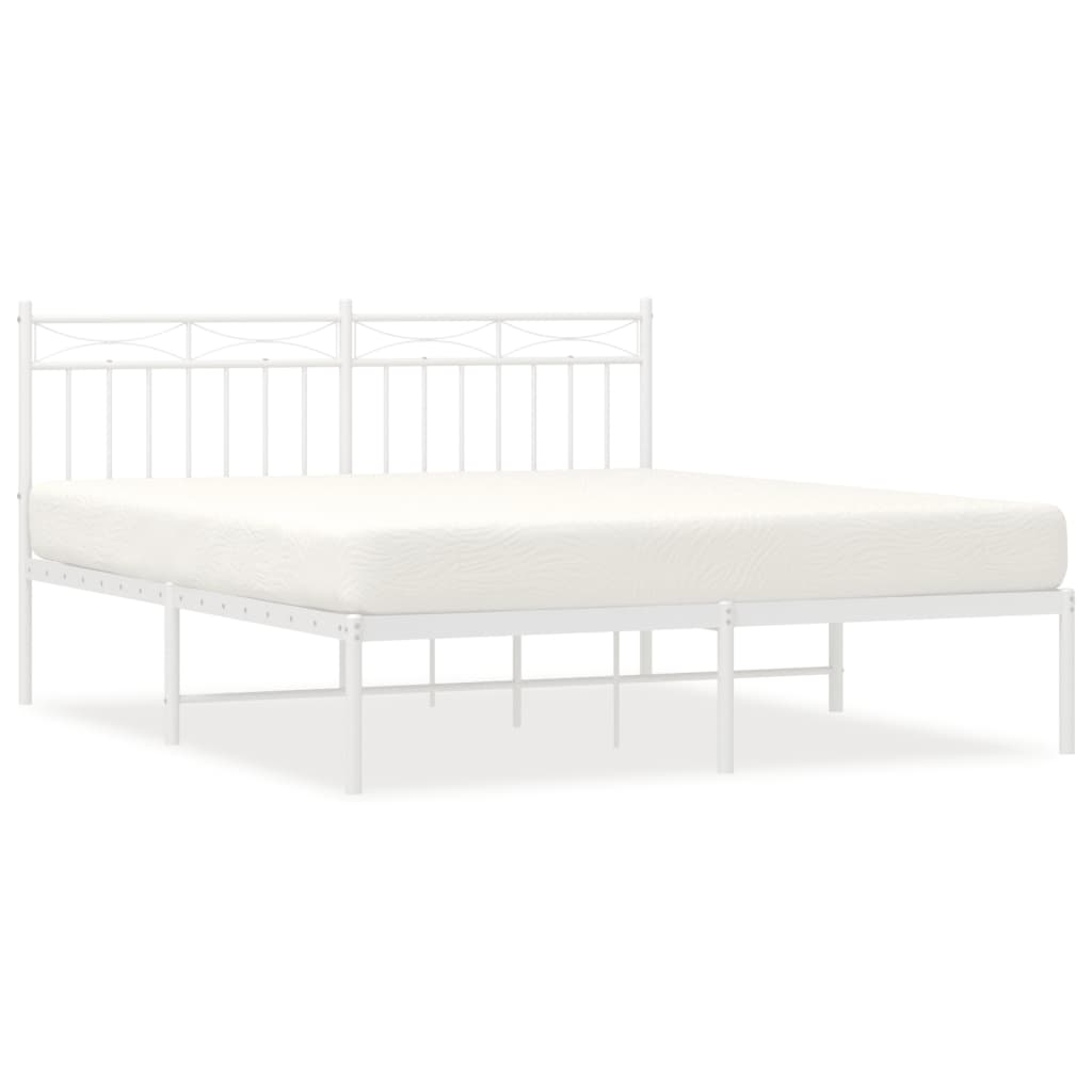 Bed frame with headboard metal white 160x200 cm