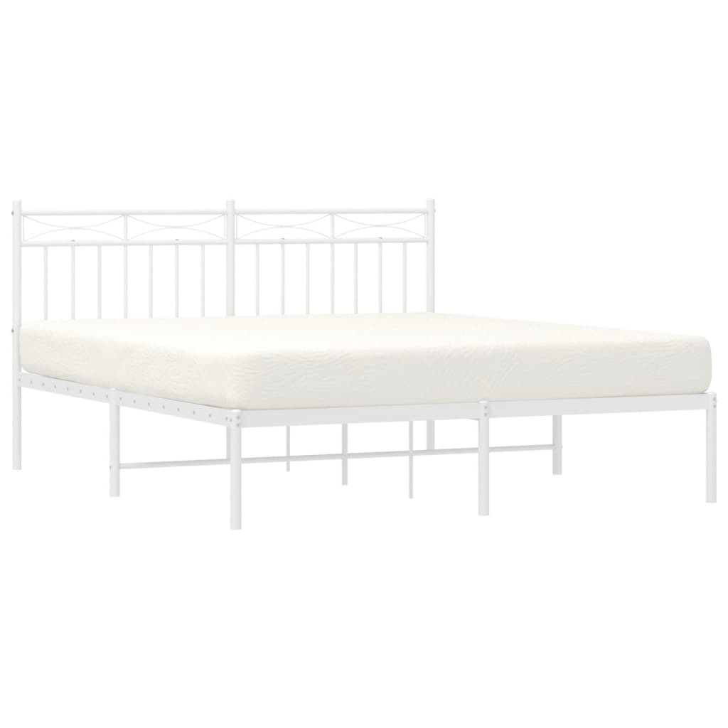 Bed frame with headboard metal white 160x200 cm