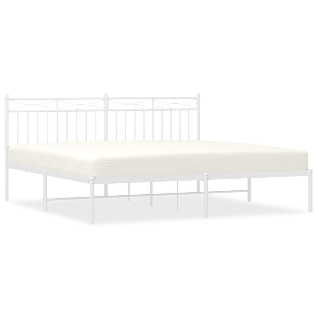 Bed frame with headboard metal white 180x200 cm