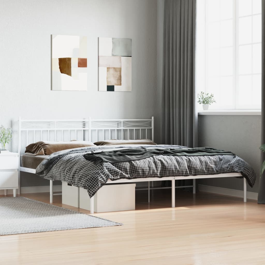 Bed frame with headboard metal white 180x200 cm