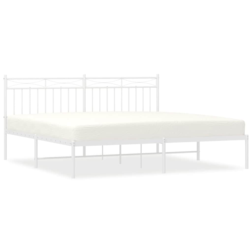 Bed frame with headboard metal white 183x213 cm