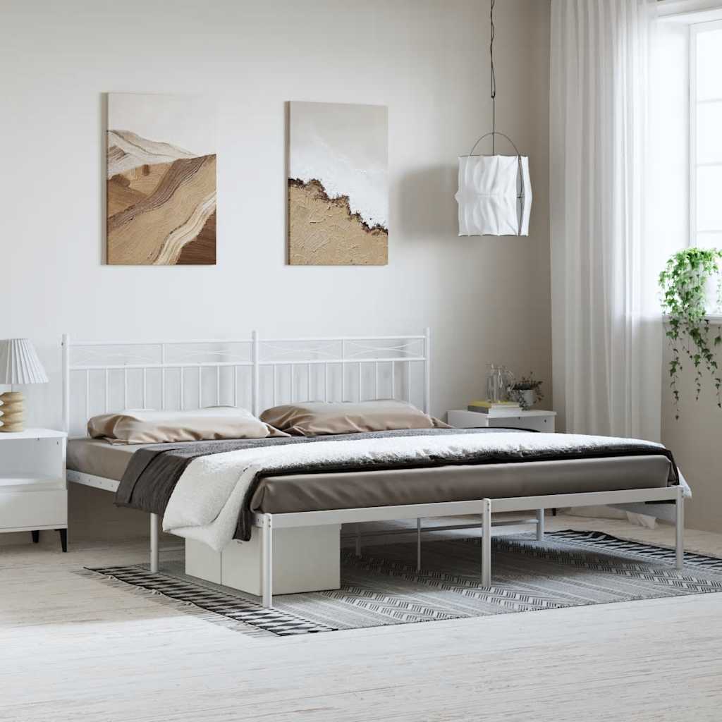 Bed frame with headboard metal white 183x213 cm