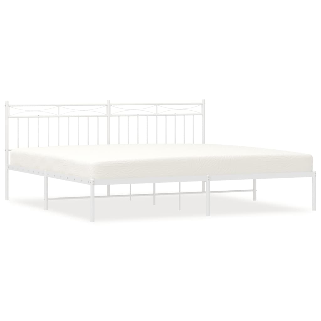 Bed frame with headboard metal white 200x200 cm