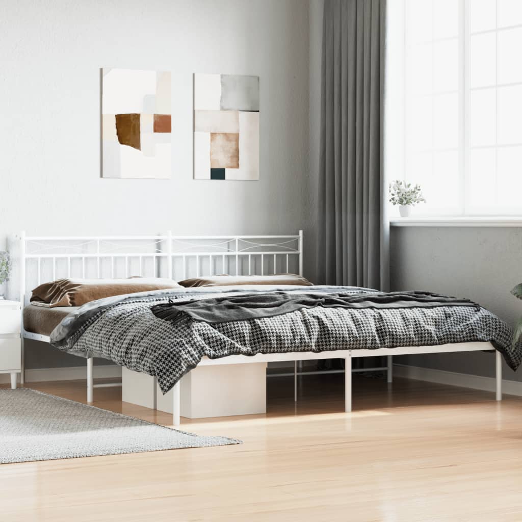 Bed frame with headboard metal white 200x200 cm