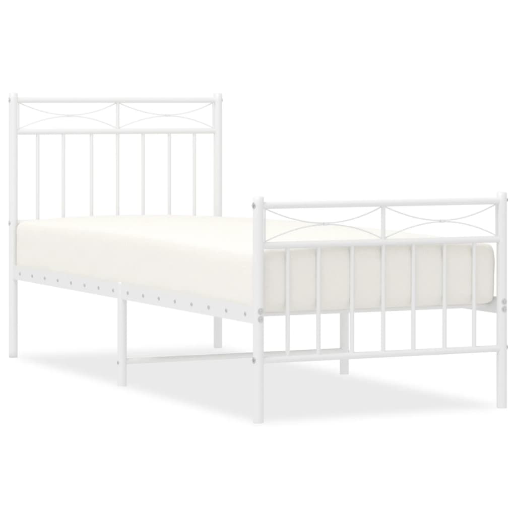 Bed frame with head and footboard metal white 80x200 cm