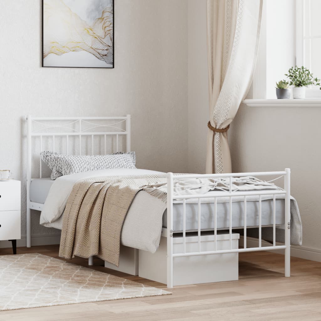 Bed frame with head and footboard metal white 80x200 cm