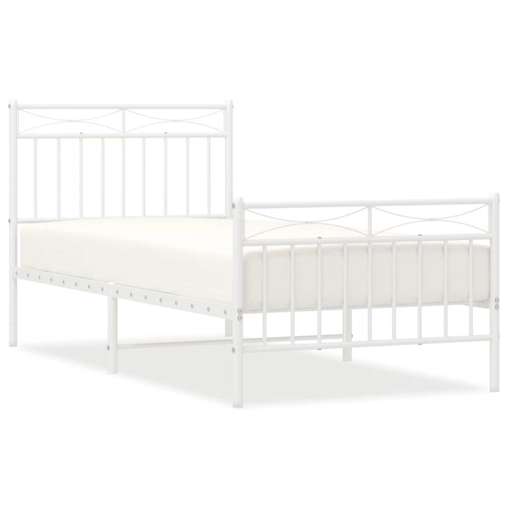 Bed frame with head and footboard metal white 90x190 cm