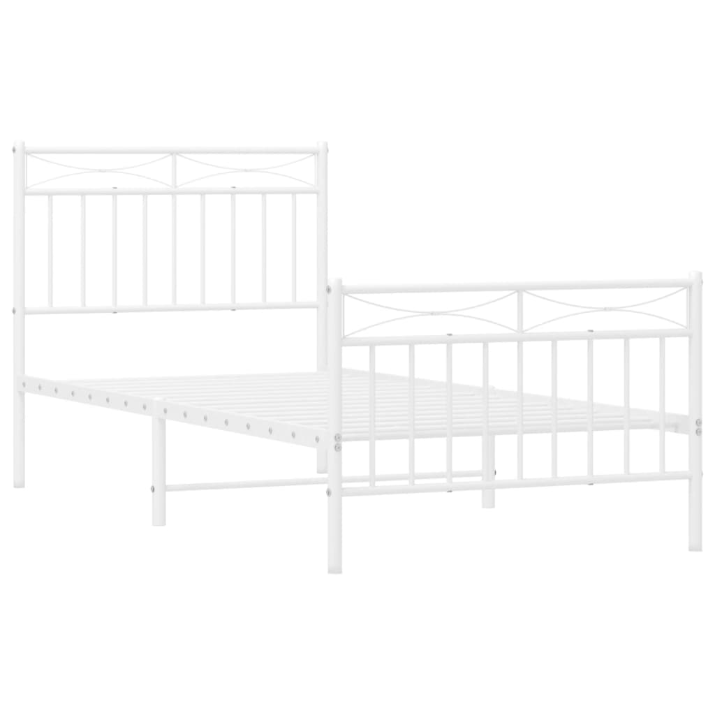 Bed frame with head and footboard metal white 90x190 cm