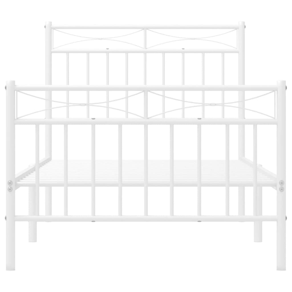 Bed frame with head and footboard metal white 90x190 cm