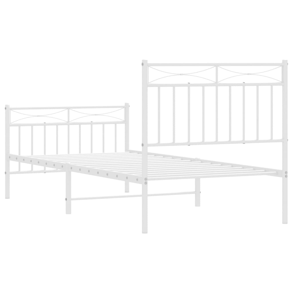 Bed frame with head and footboard metal white 90x190 cm