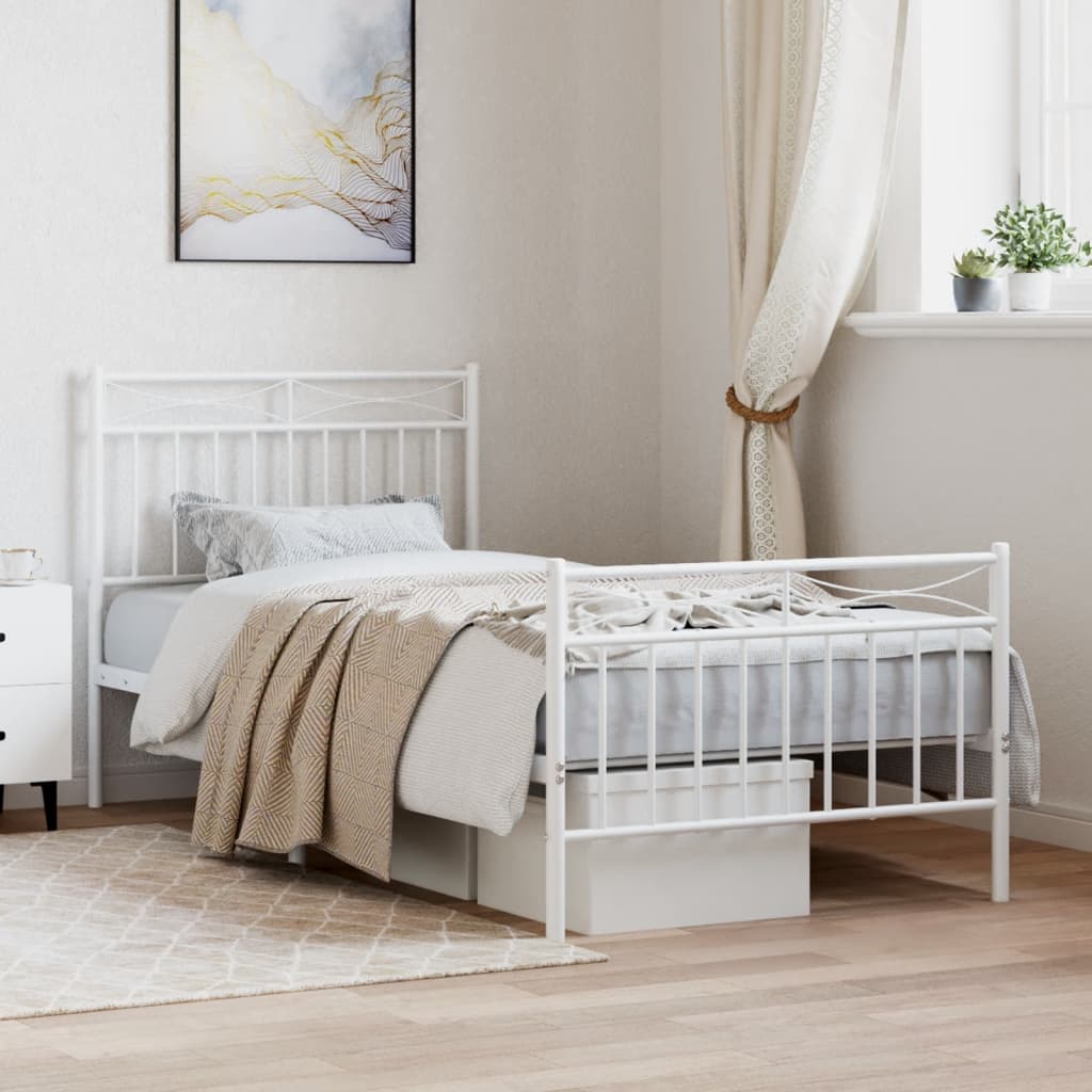 Bed frame with head and footboard metal white 90x190 cm