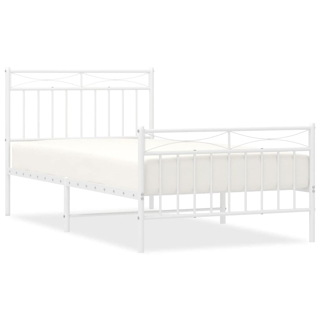 Bed frame with head and footboard metal white 100x190 cm