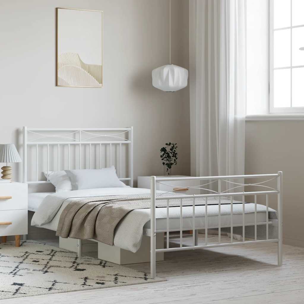 Bed frame with head and footboard metal white 100x190 cm