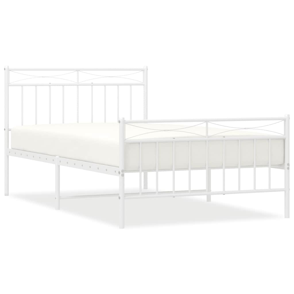 Bed frame with head and footboard metal white 100x200 cm