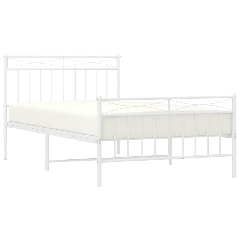 Bed frame with head and footboard metal white 100x200 cm