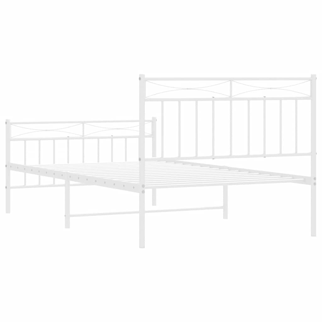 Bed frame with head and footboard metal white 100x200 cm