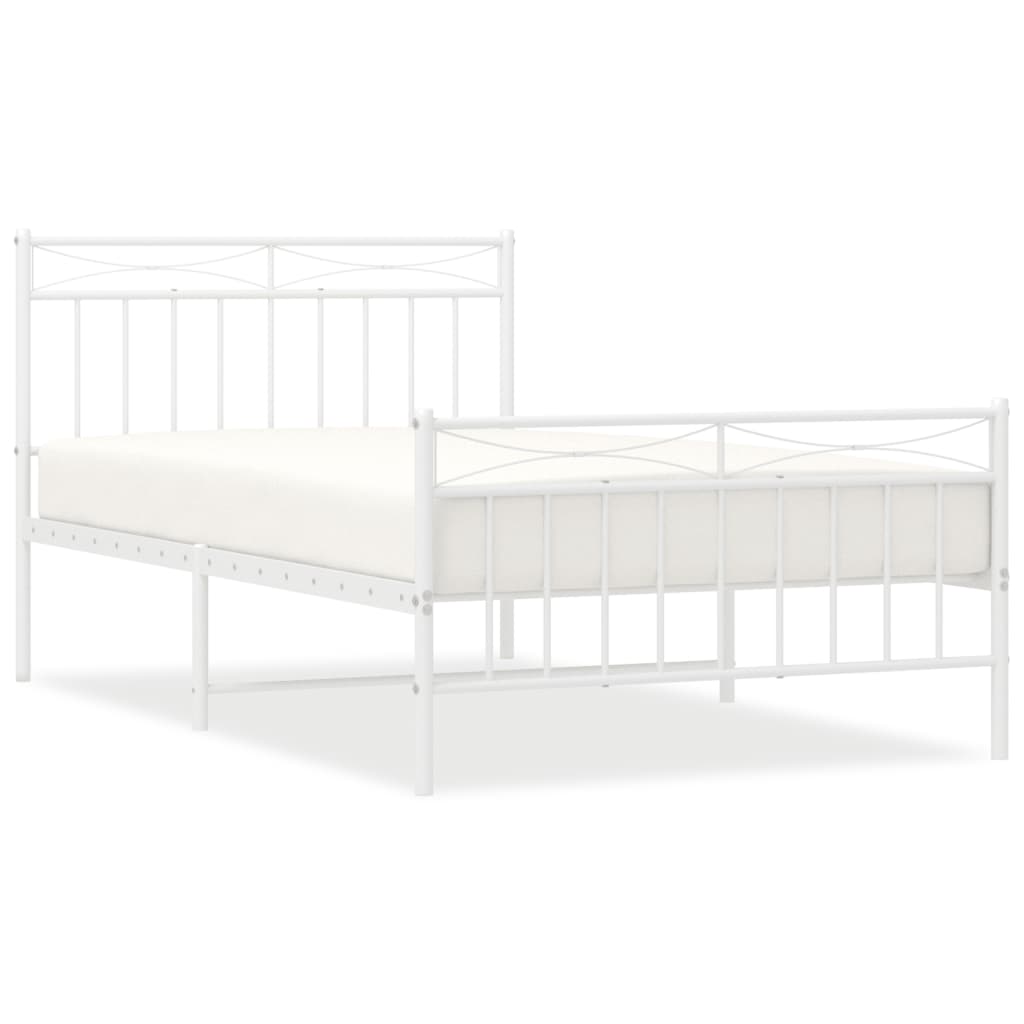 Bed frame with head and footboard metal white 107x203 cm