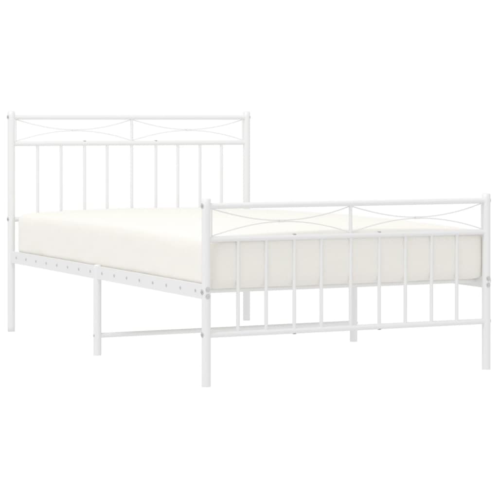 Bed frame with head and footboard metal white 107x203 cm