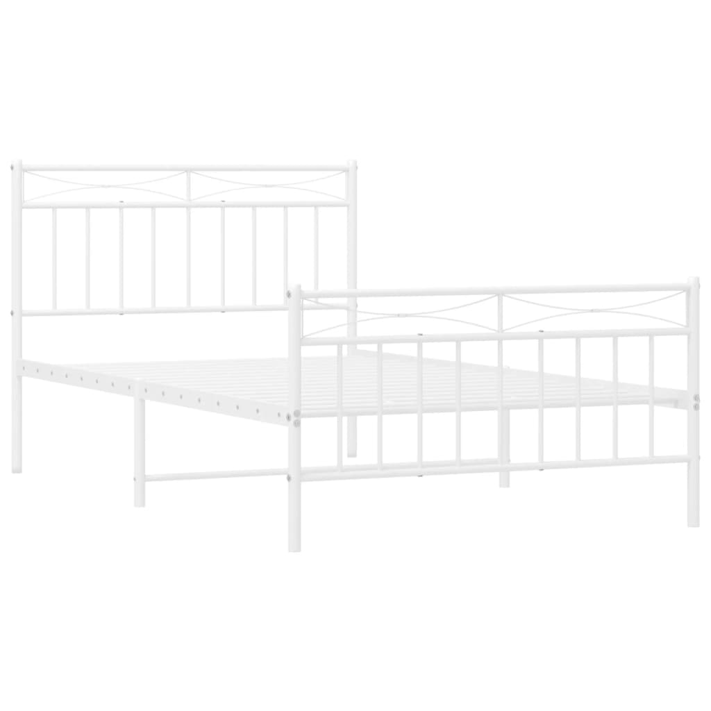 Bed frame with head and footboard metal white 107x203 cm