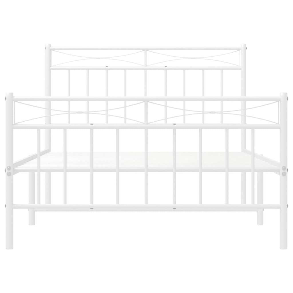 Bed frame with head and footboard metal white 107x203 cm