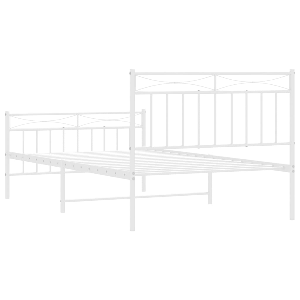 Bed frame with head and footboard metal white 107x203 cm