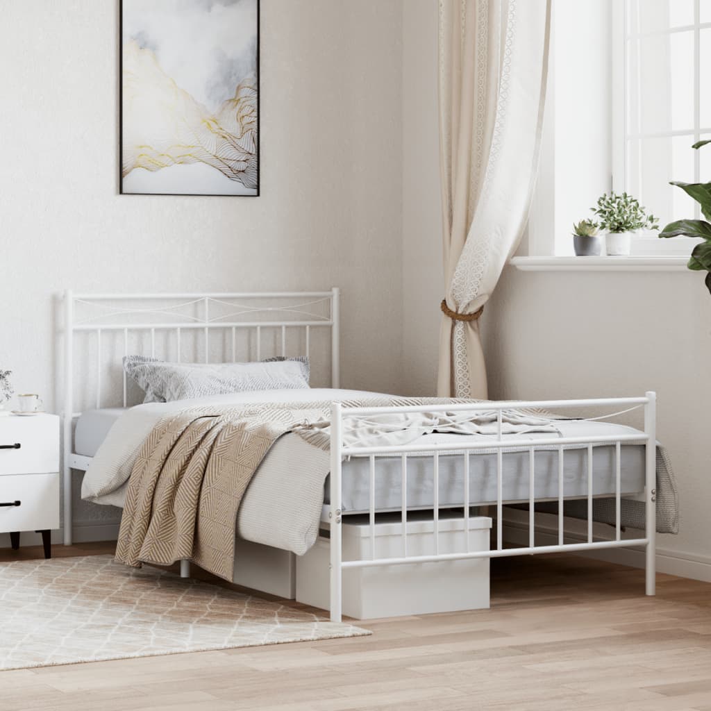 Bed frame with head and footboard metal white 107x203 cm