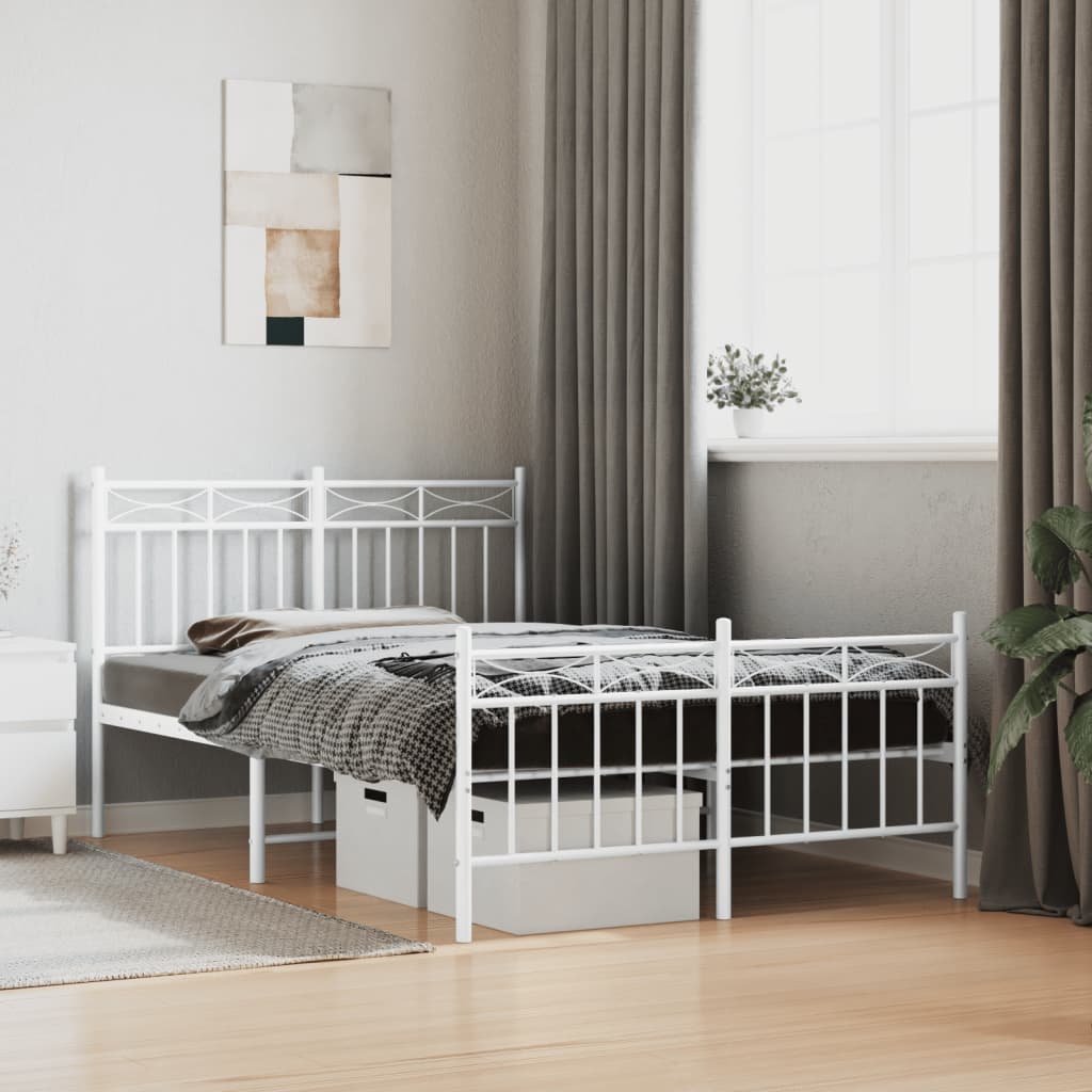 Bed frame with head and footboard metal white 120x200 cm