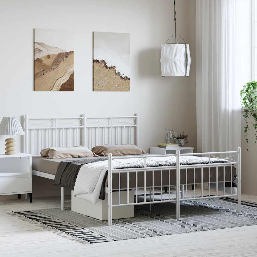 Bed frame with head and footboard metal white 135x190 cm