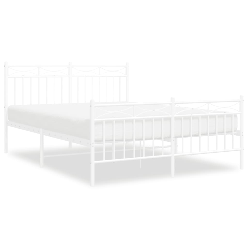 Bed frame with head and footboard metal white 140x190 cm