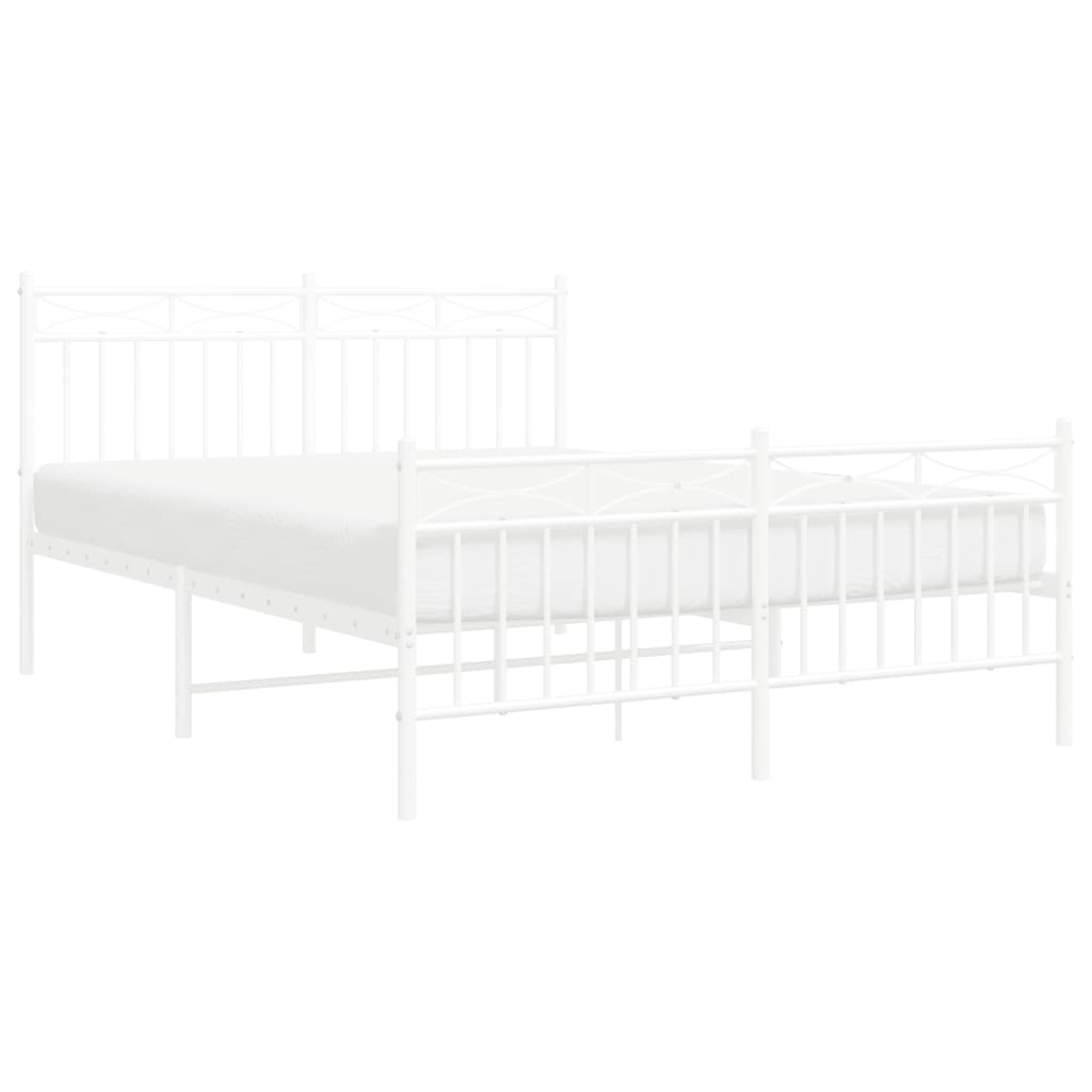 Bed frame with head and footboard metal white 140x190 cm