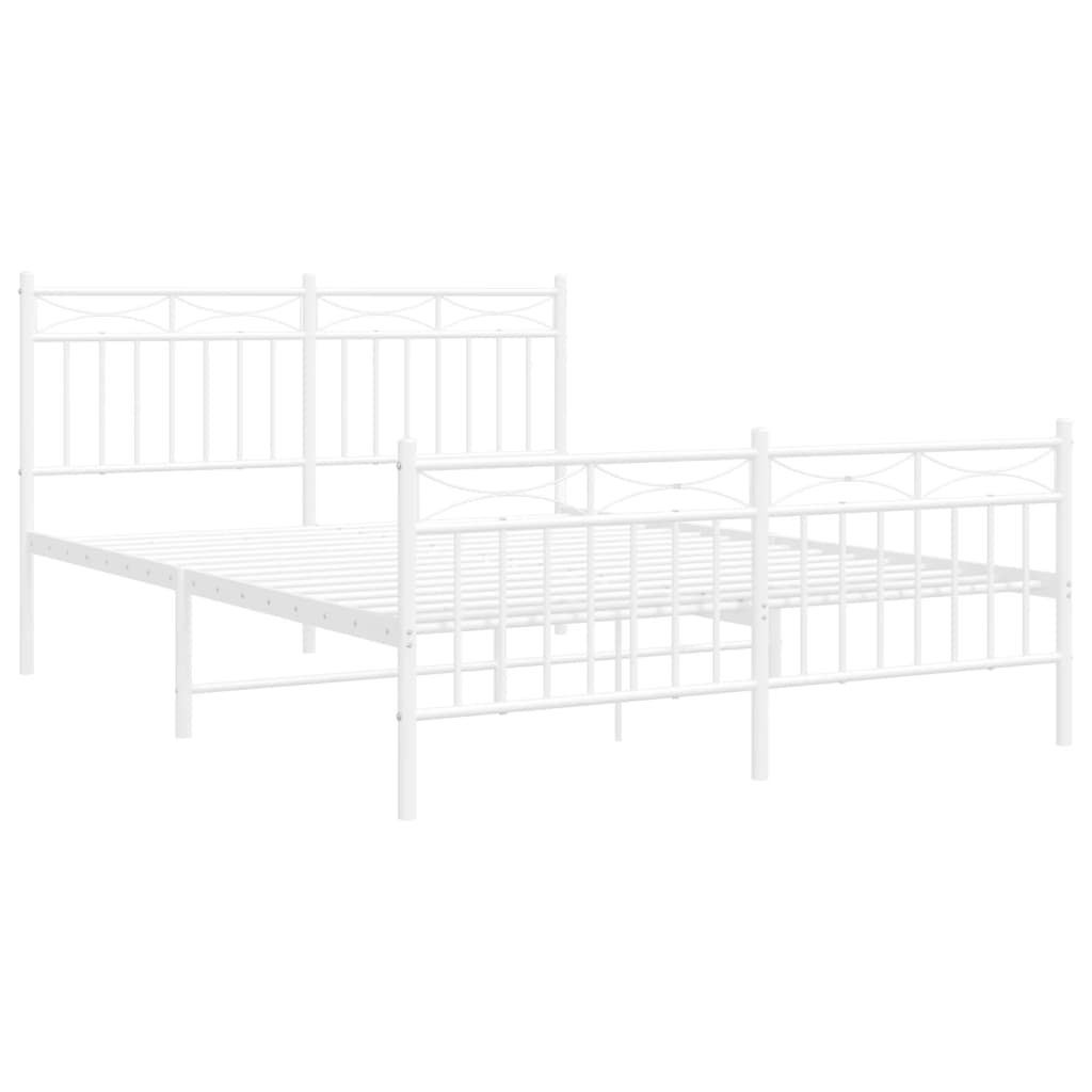 Bed frame with head and footboard metal white 140x190 cm