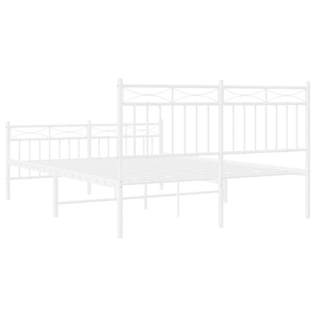 Bed frame with head and footboard metal white 140x190 cm