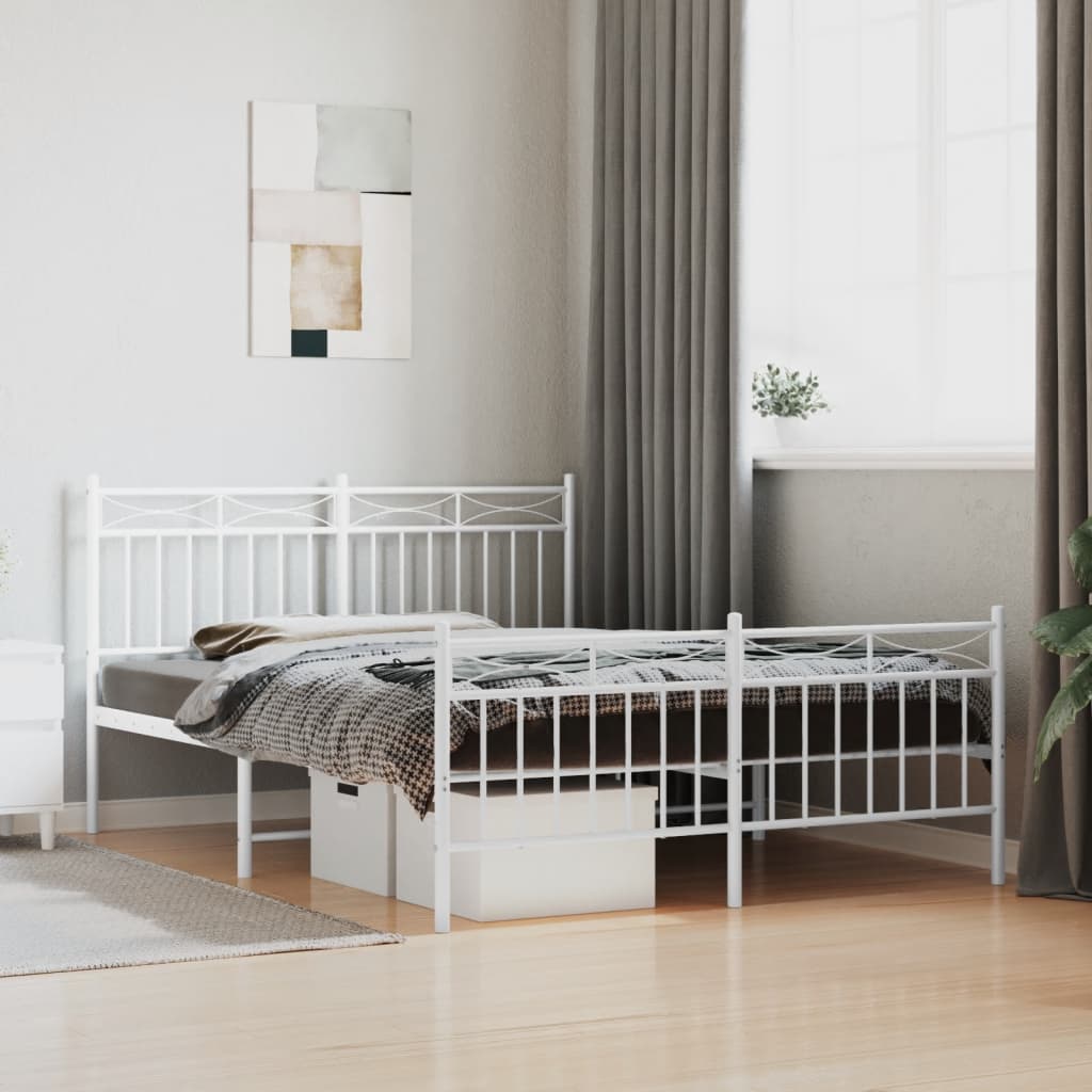 Bed frame with head and footboard metal white 140x190 cm