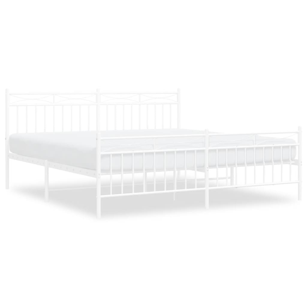 Bed frame with head and footboard metal white 180x200 cm