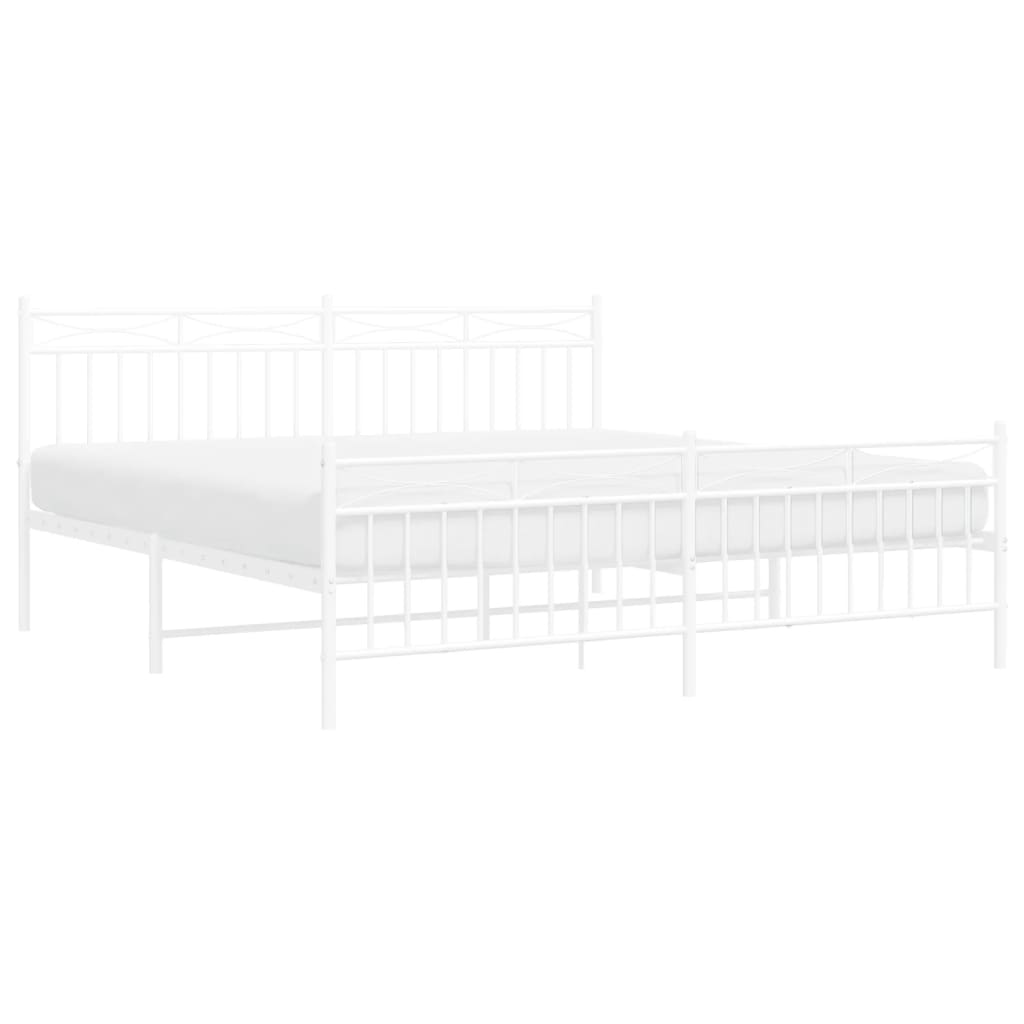 Bed frame with head and footboard metal white 180x200 cm