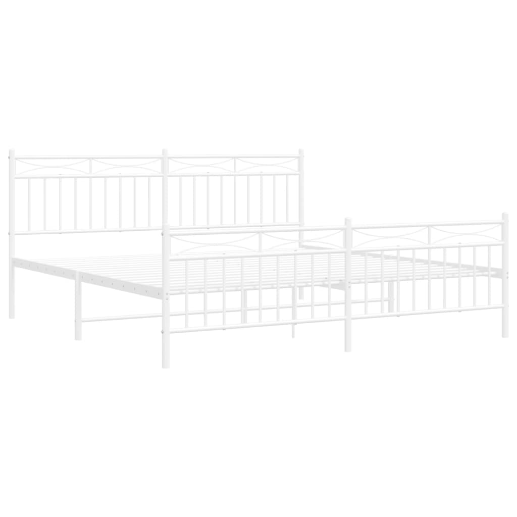 Bed frame with head and footboard metal white 180x200 cm