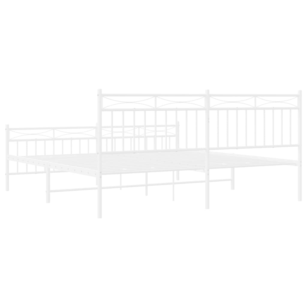 Bed frame with head and footboard metal white 180x200 cm