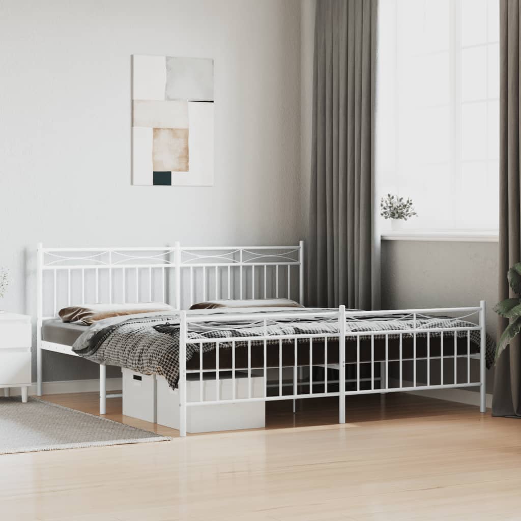 Bed frame with head and footboard metal white 180x200 cm