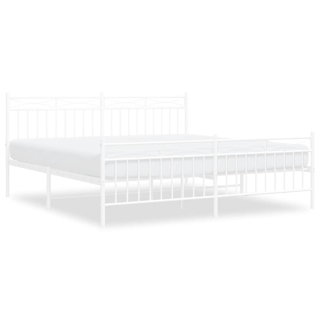 Bed frame with head and footboard metal white 183x213 cm